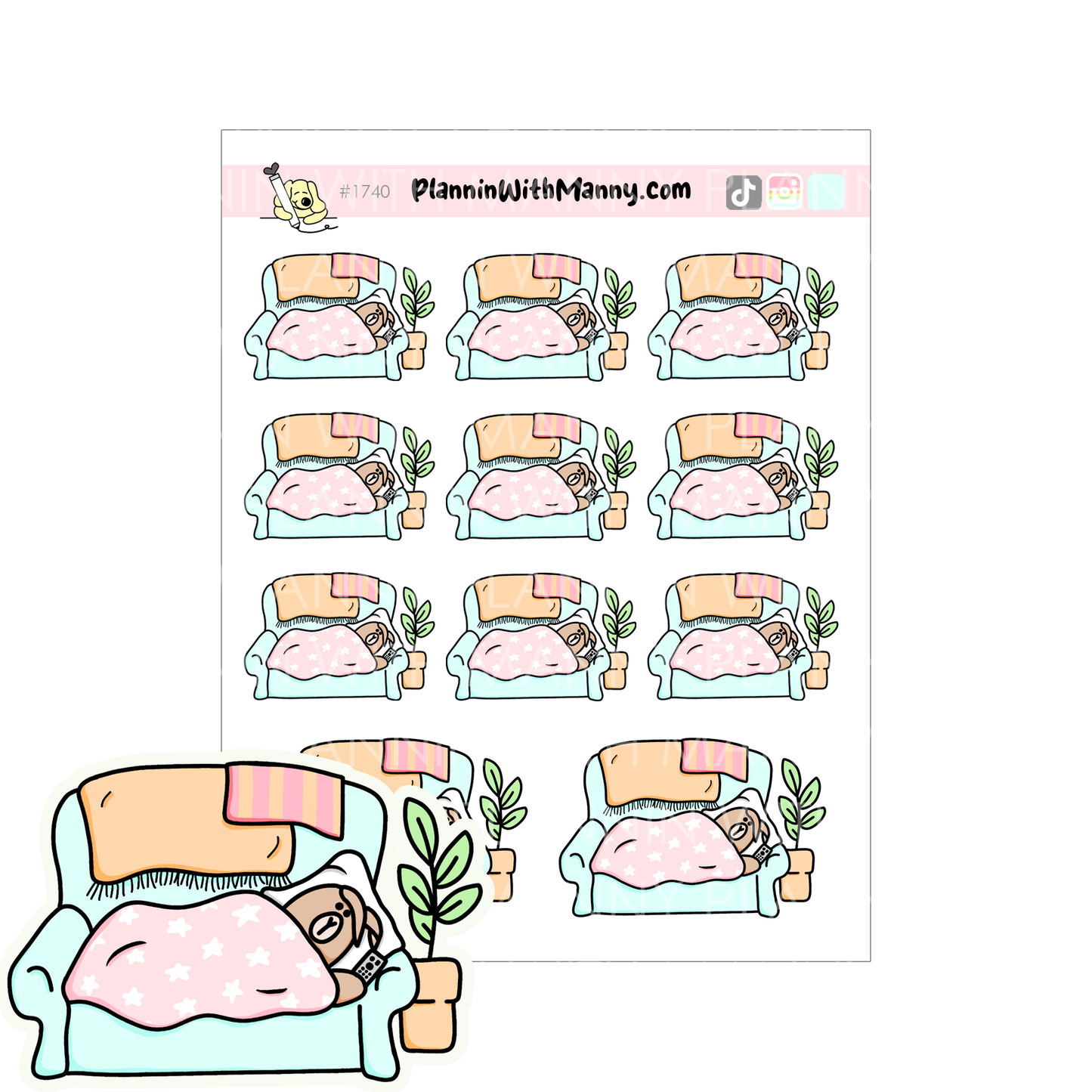 1740 Couch Time Grumpy Buns Planner Sticker