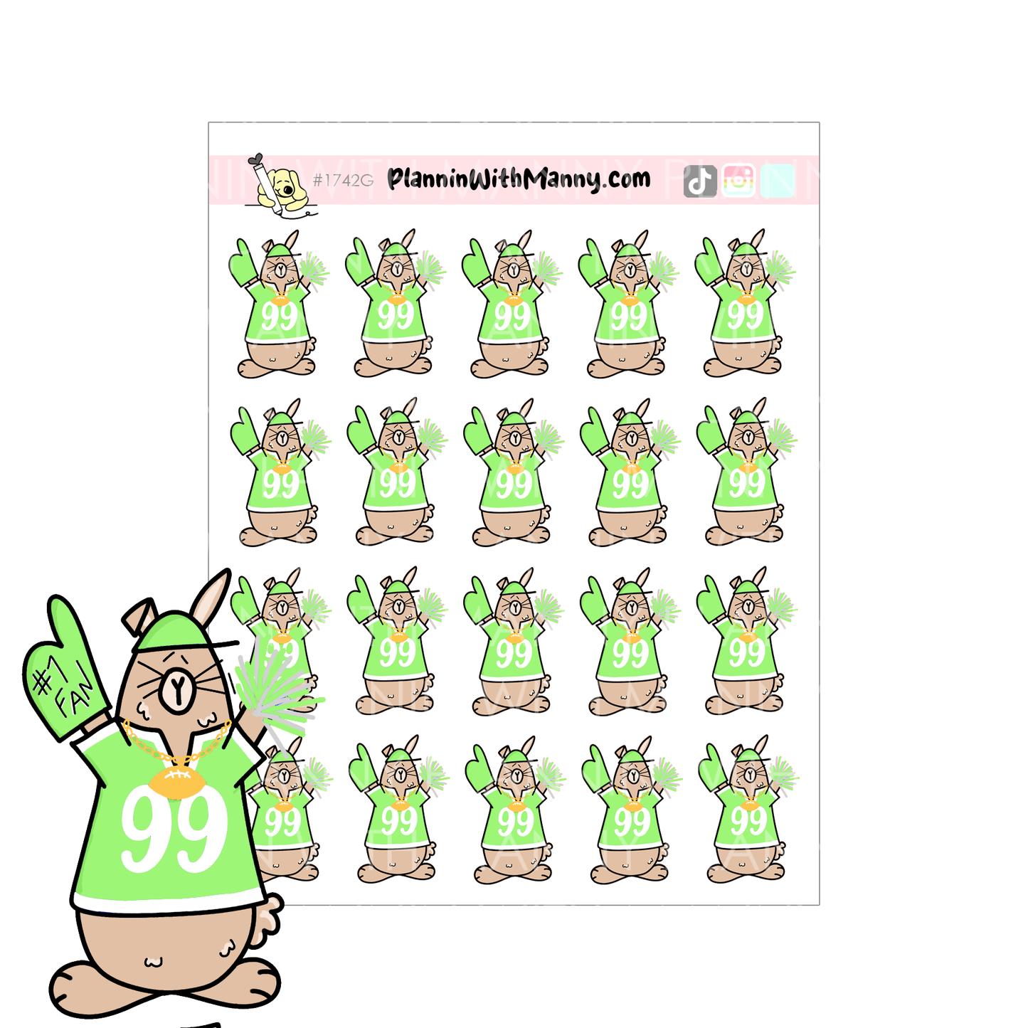 1741 Football Fan Grumpy Buns Planner Stickers!