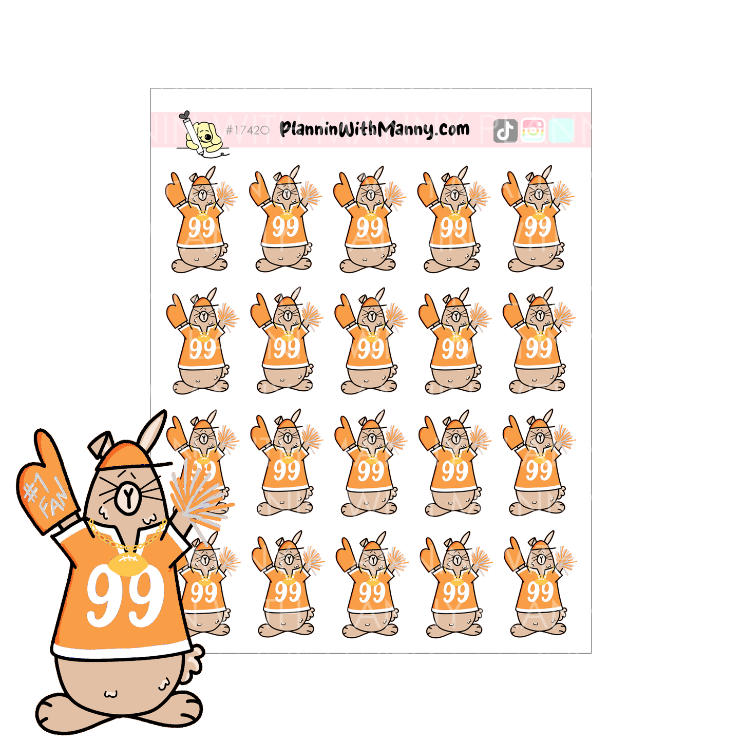 1741 Football Fan Grumpy Buns Planner Stickers!