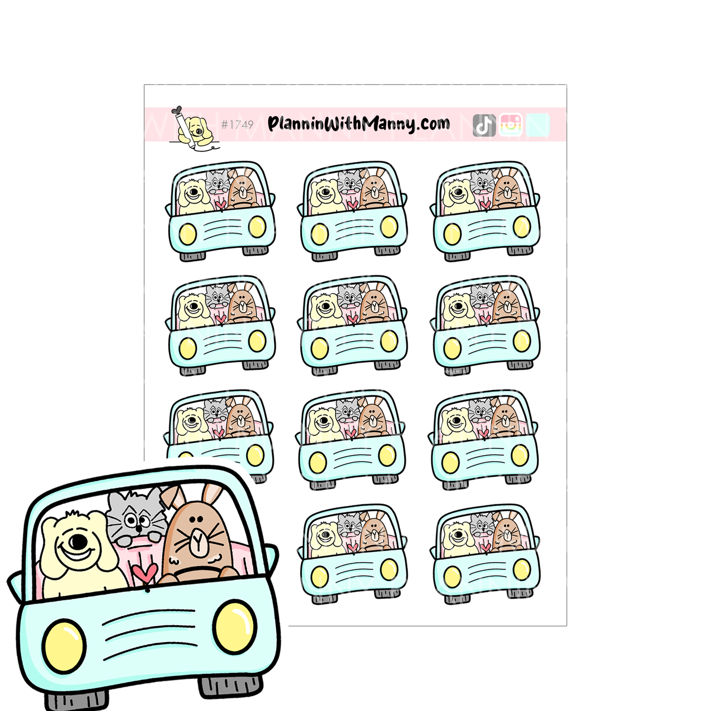 1749 Road Trip Grumpy Buns and Friends Planner Stickers