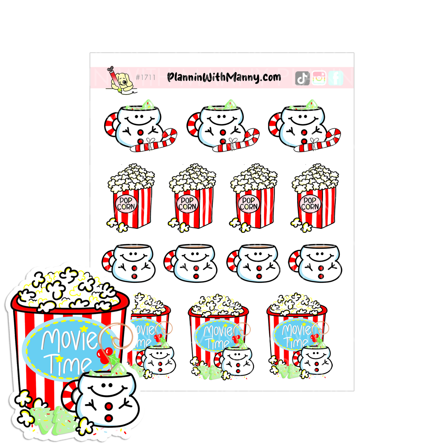 1711 Christmas Movie Time Snacks Planner Stickers