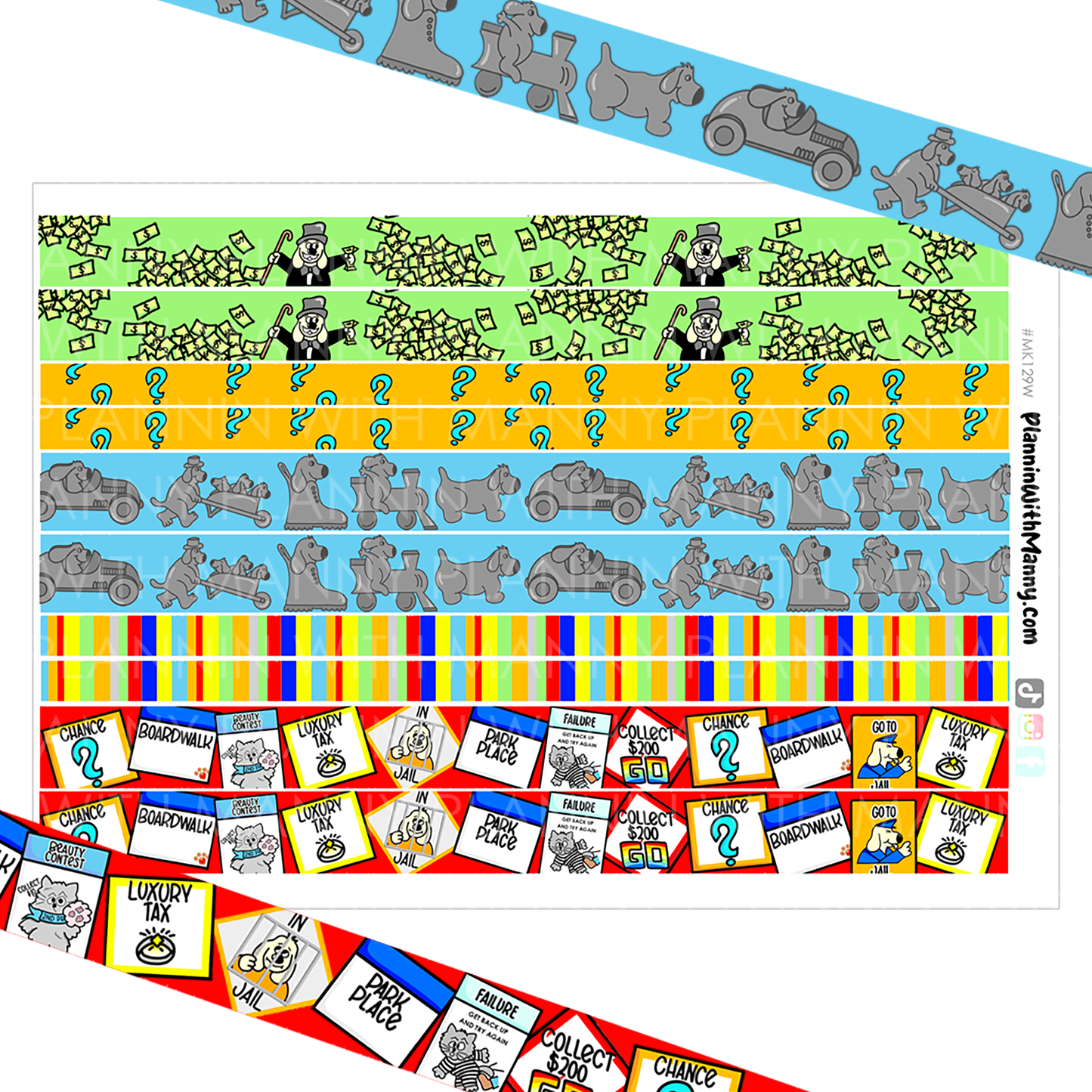 MK129W Mannyopoly Washi Sticker Sheet