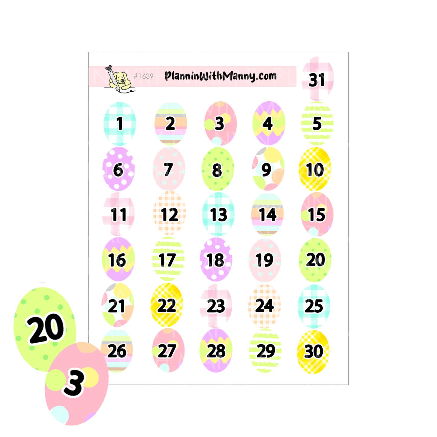 1639 Easter Egg Number Planner Stickers