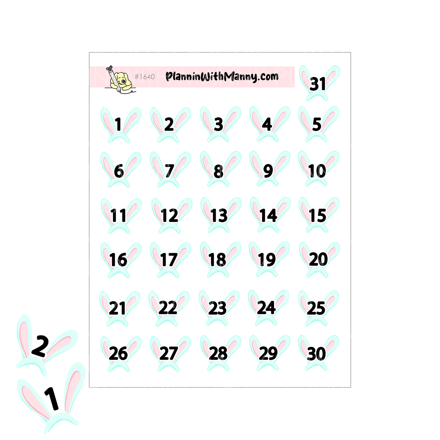 1640 Bunny Ear Number Planner Stickers