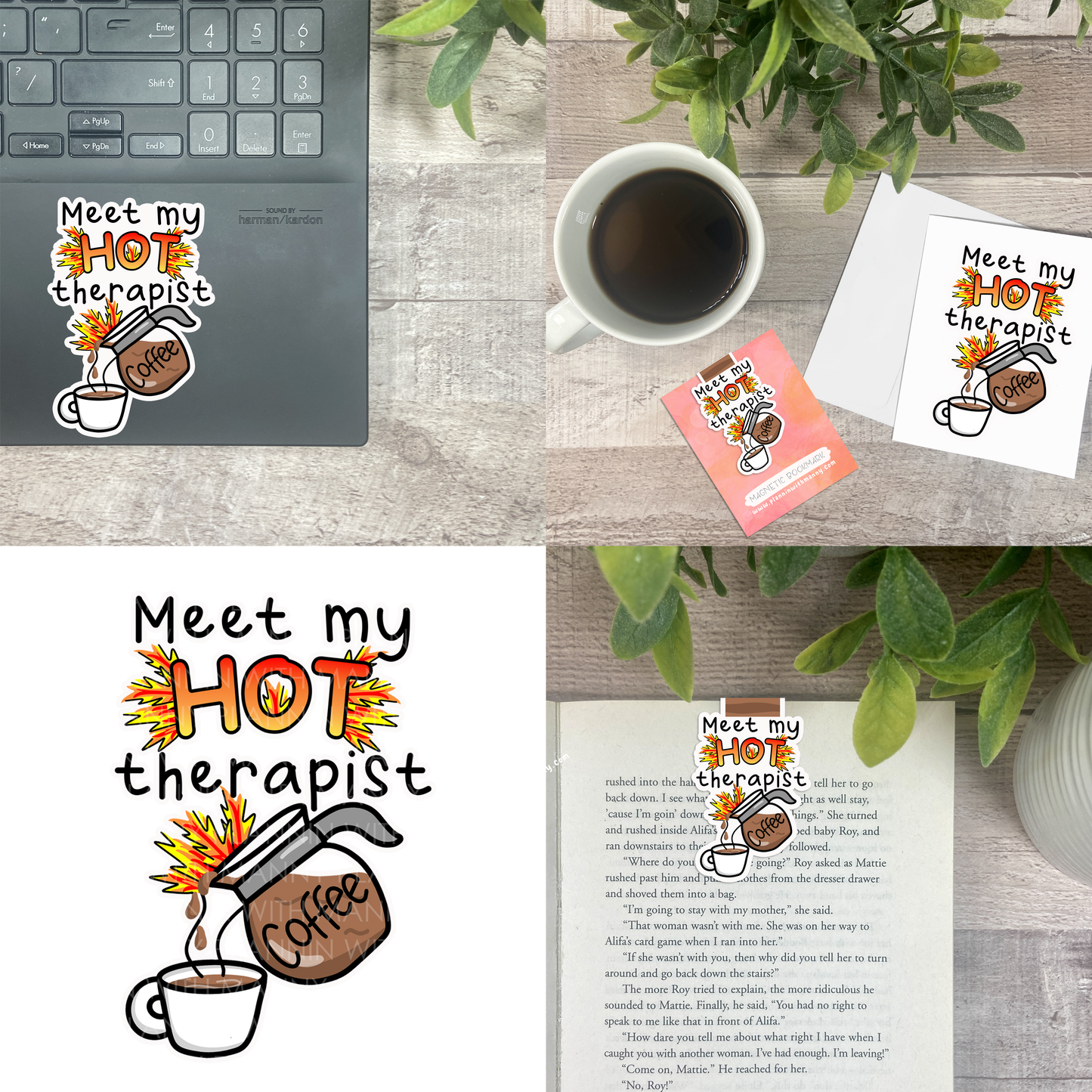 Meet my HOT Therapist Vinyl Sticker, Magnetic Bookmark, & Notecard MB87