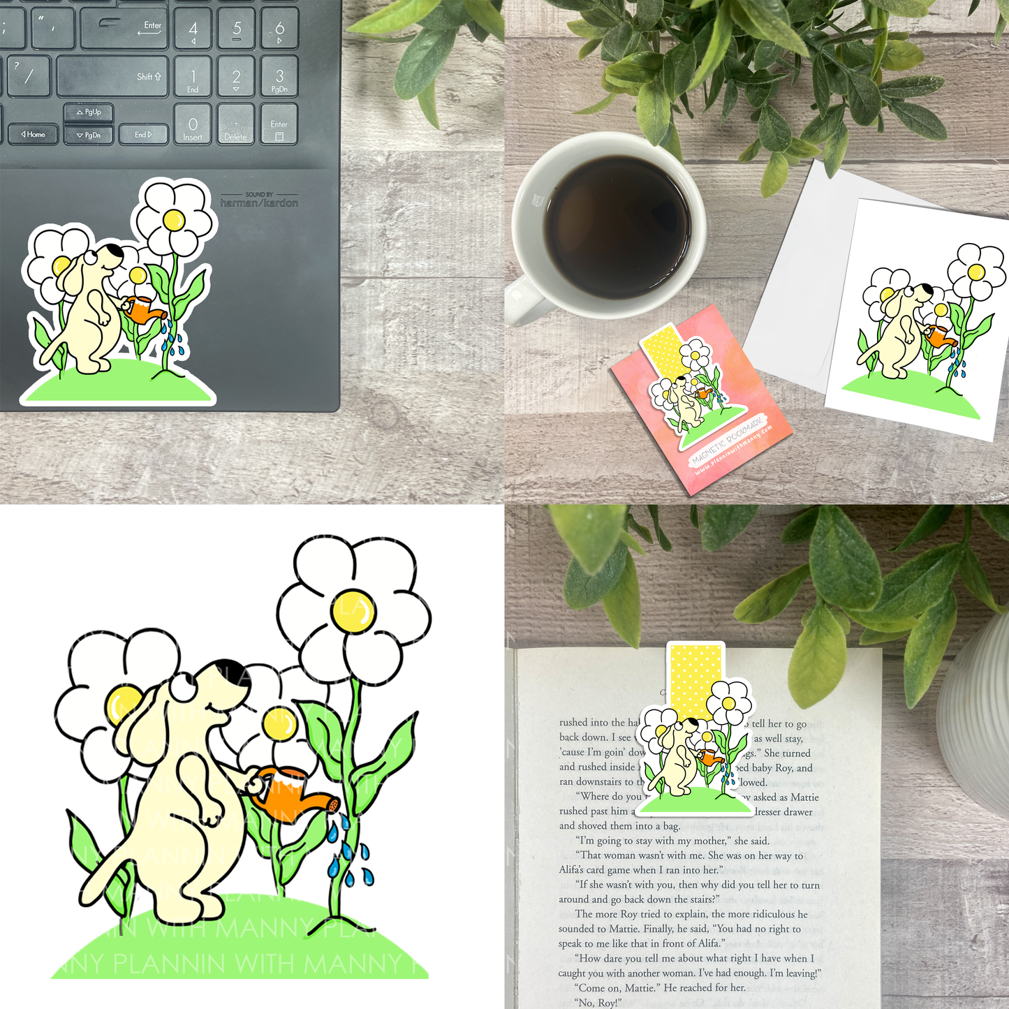 Watering Daisies... Vinyl Sticker, Magnetic Bookmark, & Notecard MB69