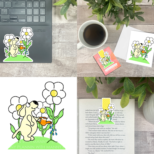 Watering Daisies... Vinyl Sticker, Magnetic Bookmark, & Notecard MB69