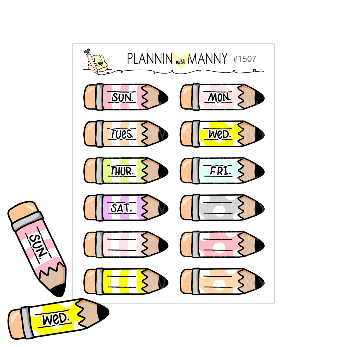 1507 Pastel Pencil Date Cover Planner Stickers