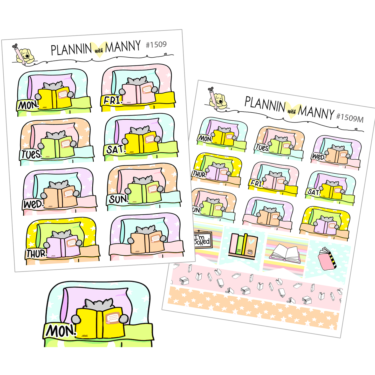 1509 Reading in Bed Date Cover Planner Stickers