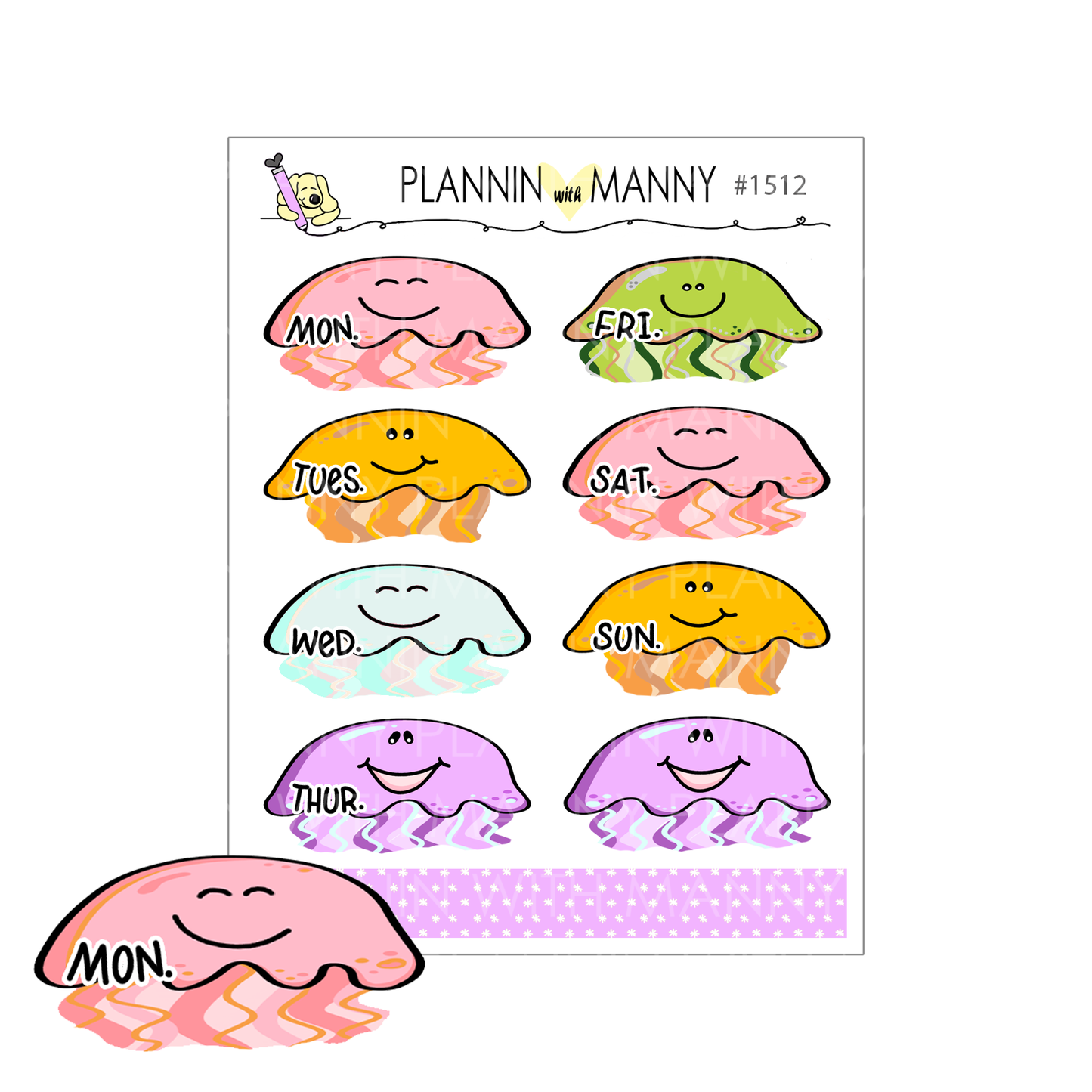 1512 Jelly Fish Date Cover Planner Stickers