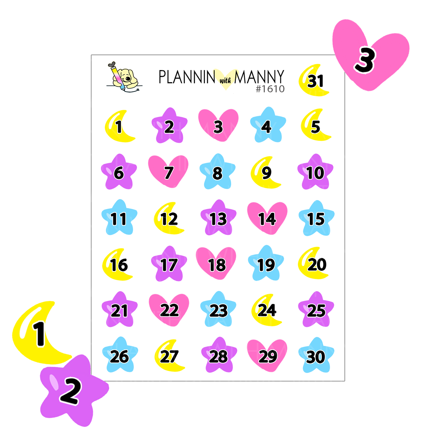 1610 Slumbear Party Numbers Planner Stickers