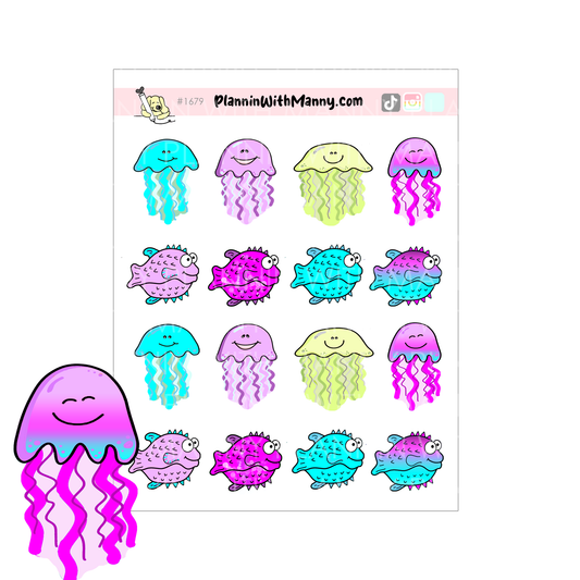 1679 Mermaid Tales FIsh & Jellies  Planner Stickers