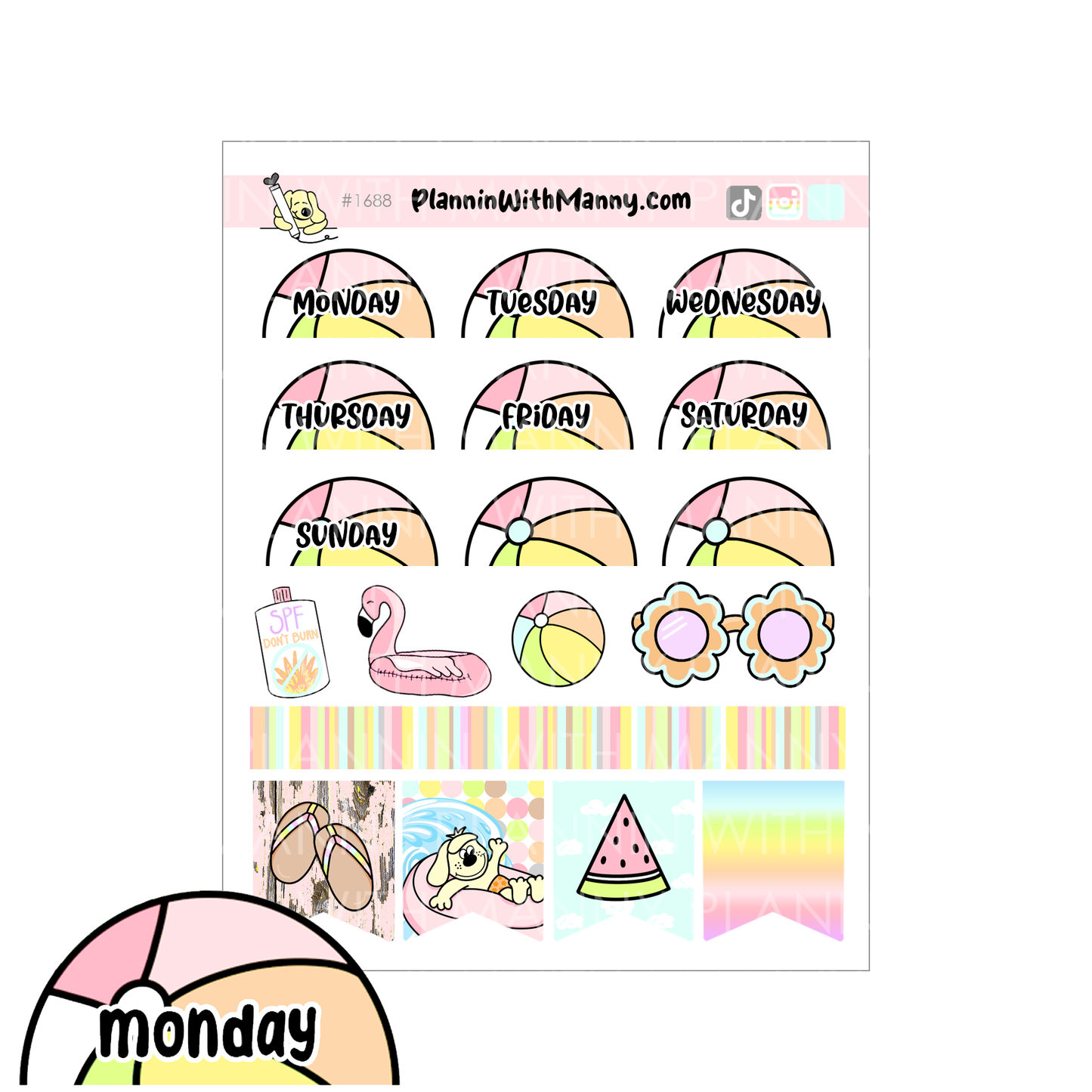 1688 Beach Ball Date Cover Planner Stickers