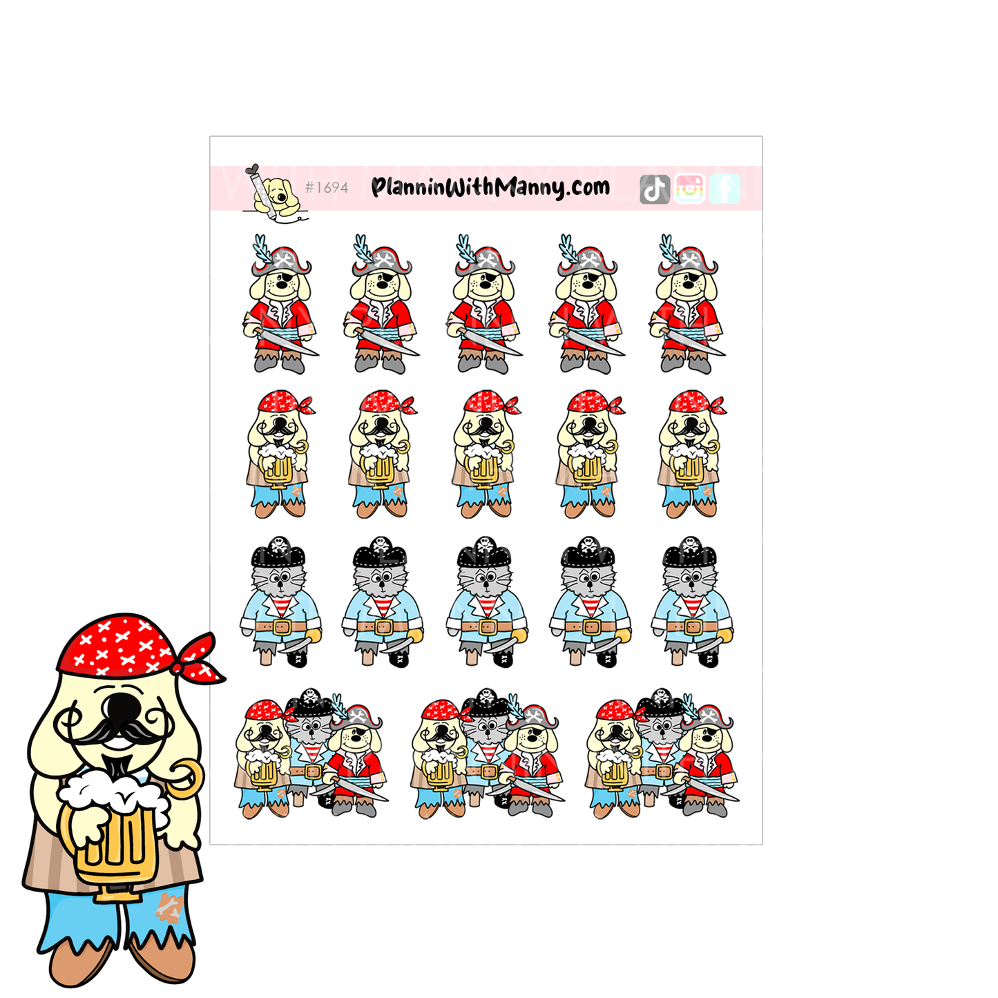 1694 Pirate Life Character Planner Stickers