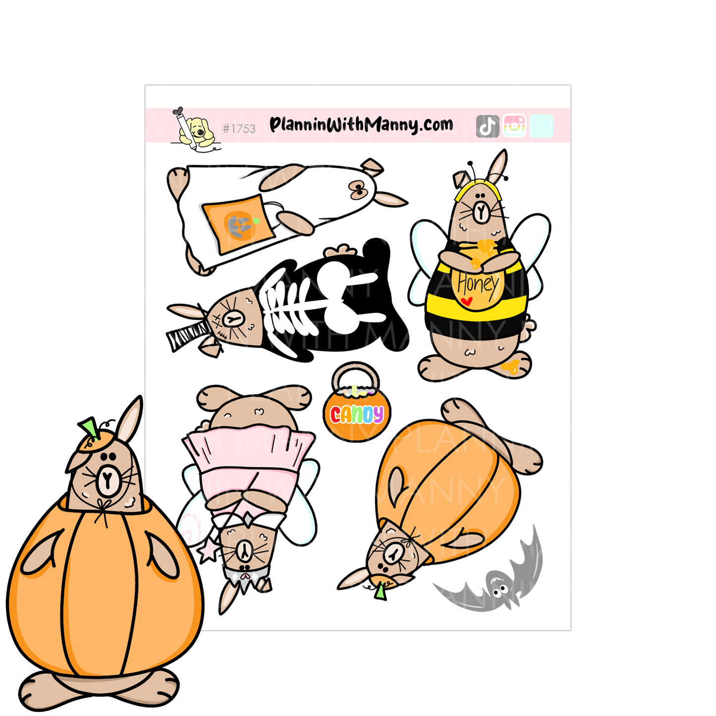 1753 Grumpy Buns Costume Party Large Stickers