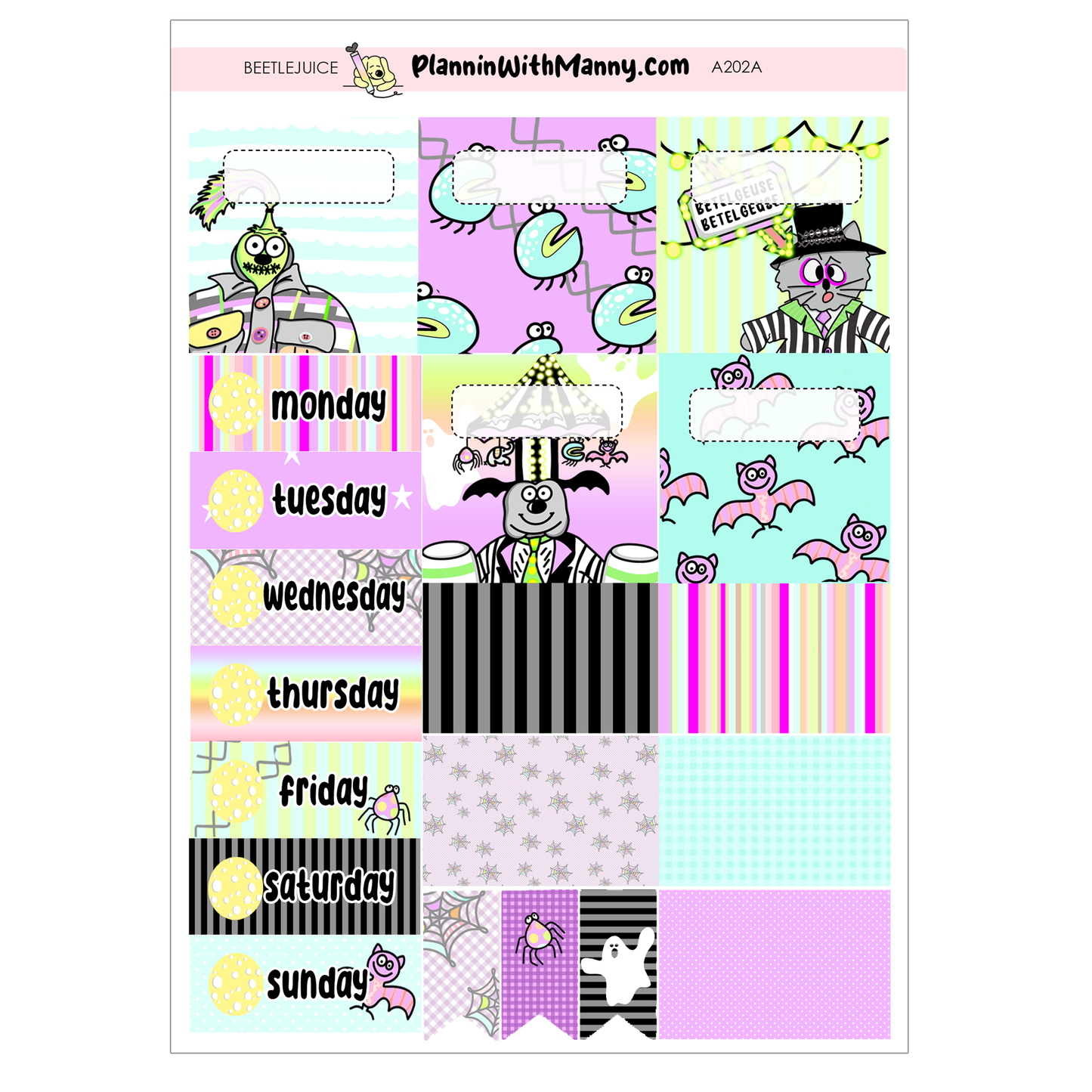 A202 5 & 7 Day Weekly Planner Kit and Hybrid Planner -Beetlejuice