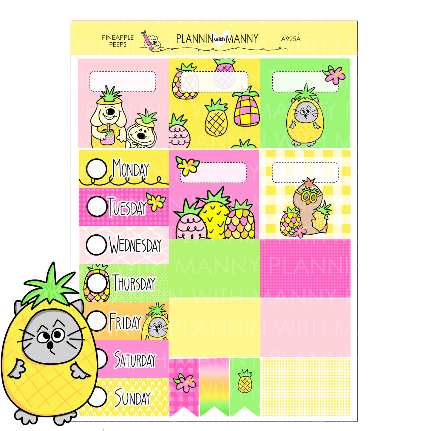 A925 ACADEMIC 5 & 7 Day Weekly Planner Kit and Hybrid Planner - Pineapple Peeps Collection