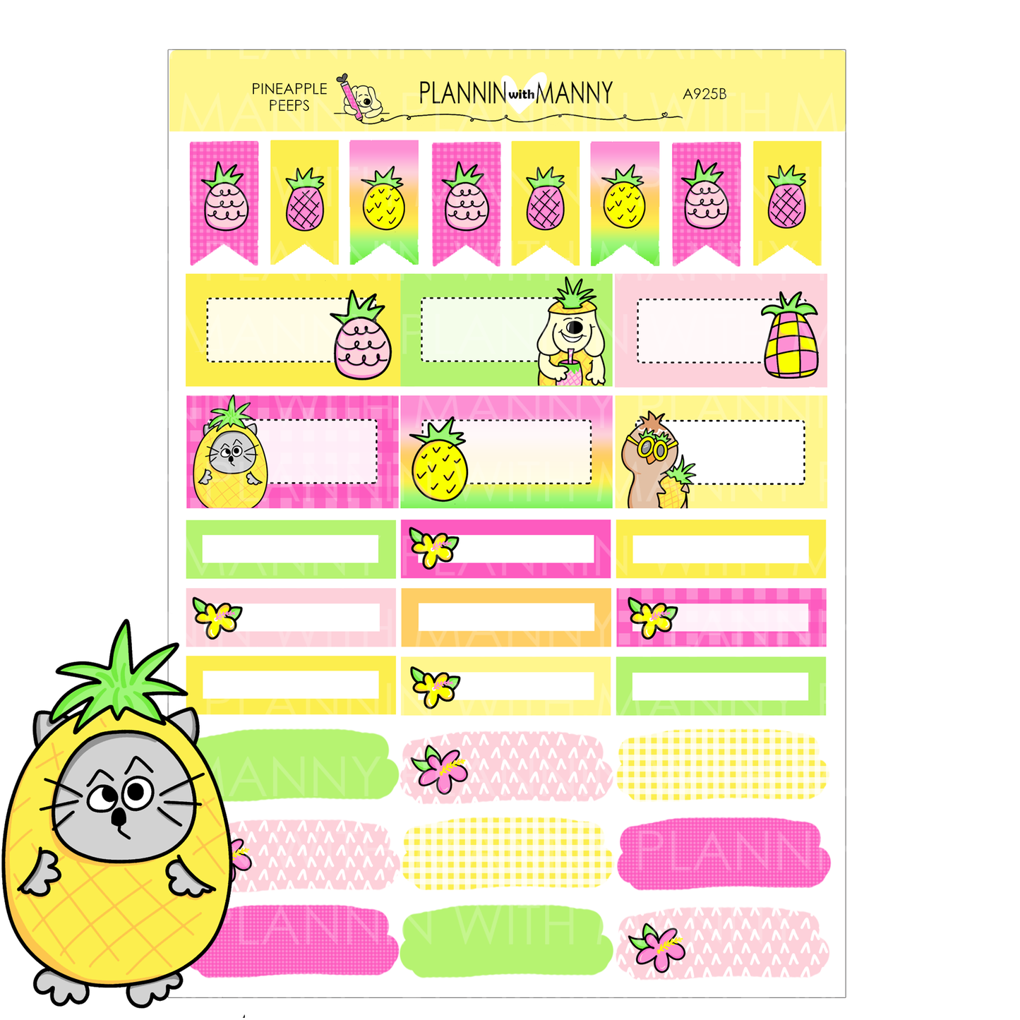 A925 ACADEMIC 5 & 7 Day Weekly Planner Kit and Hybrid Planner - Pineapple Peeps Collection