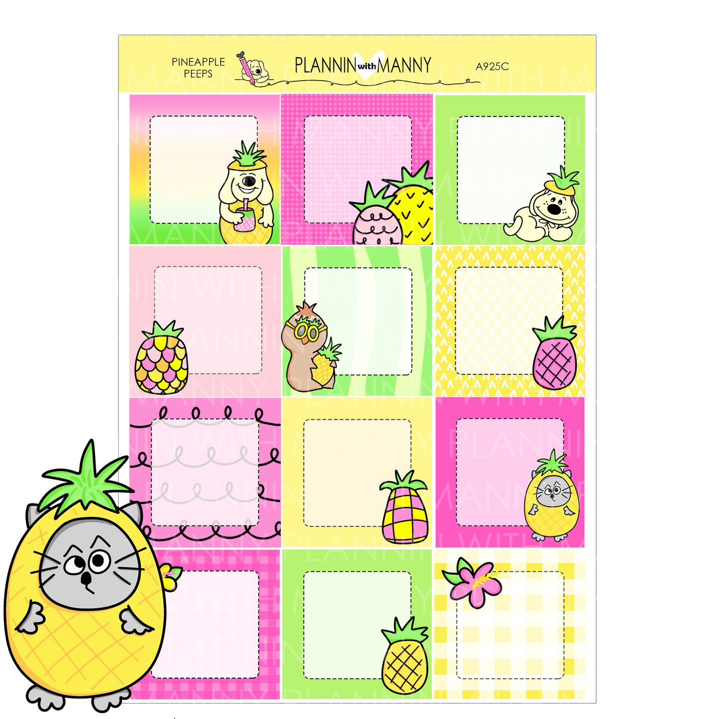 A925 ACADEMIC 5 & 7 Day Weekly Planner Kit and Hybrid Planner - Pineapple Peeps Collection