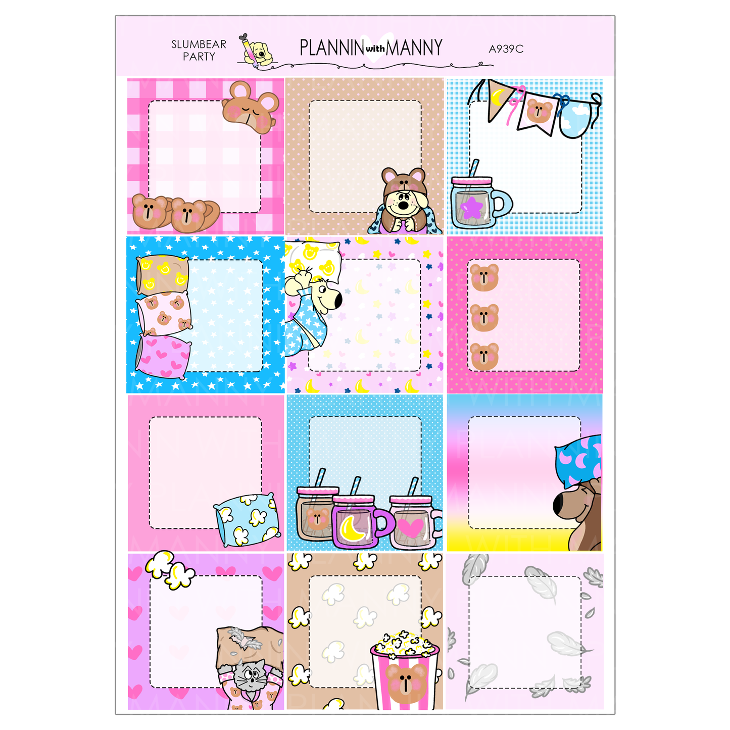 A939C Slumbear Party 1.5" Square Planner Stickers