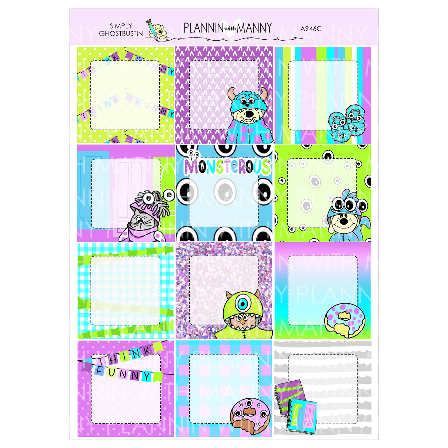 A946 ACADEMIC 5 & 7 Day Weekly Planner Kit and Hybrid Planner -Simply Monsterous Collection