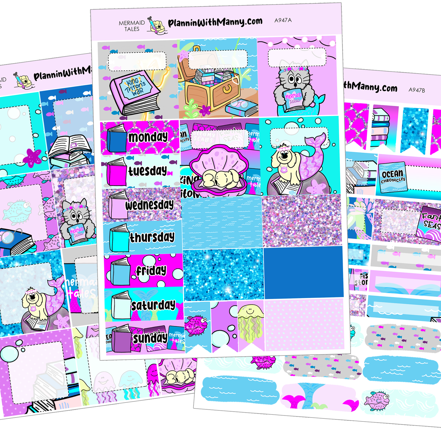 A947 ACADEMIC 5 & 7 Day Weekly Planner Kit and Hybrid Planner -Mermaid Tales Collection