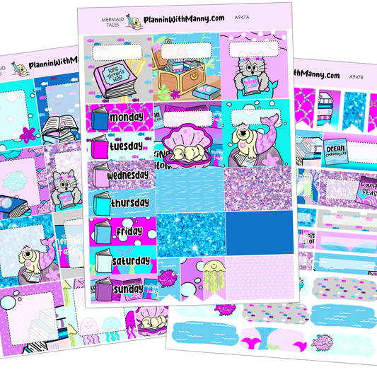 A947 ACADEMIC 5 & 7 Day Weekly Planner Kit and Hybrid Planner -Mermaid Tales Collection