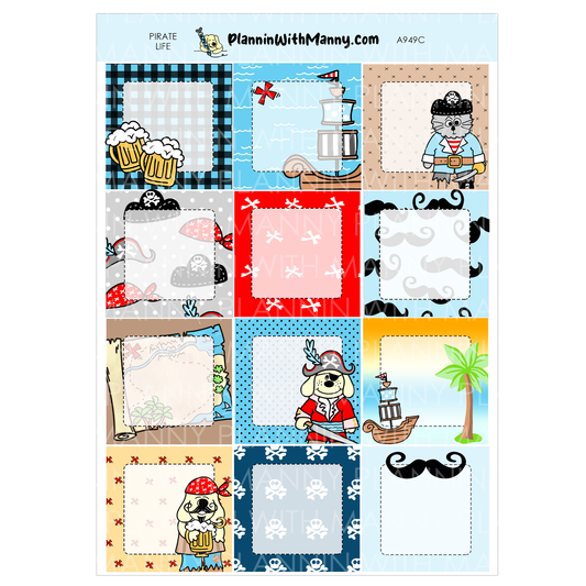 A949C Pirate Life 1.5" Square Planner Stickers