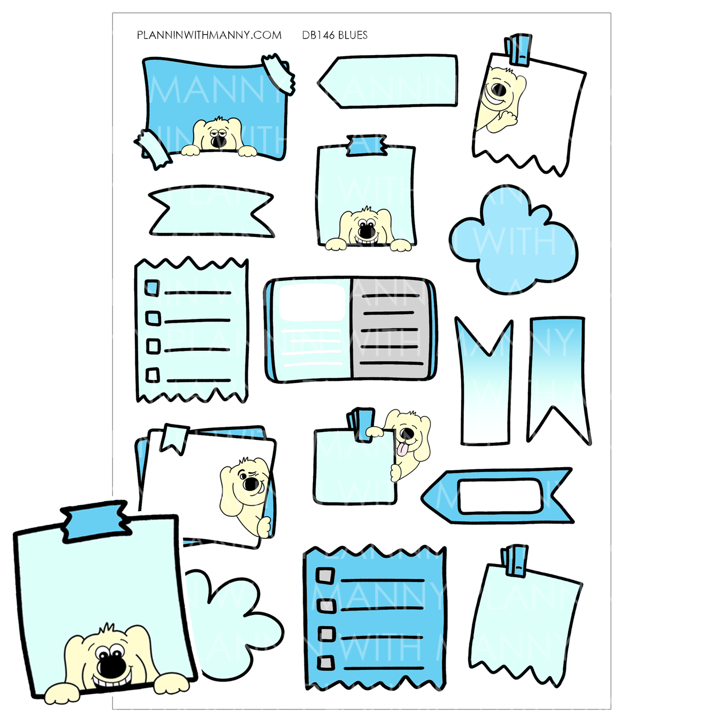 DB146 Assorted Manny Doodle Note Sticker Sheets