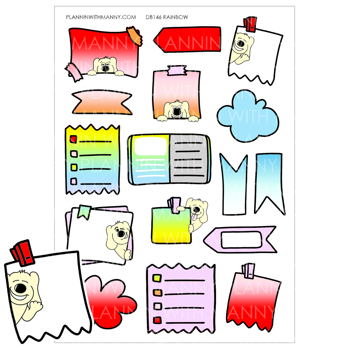 DB146 Assorted Manny Doodle Note Sticker Sheets