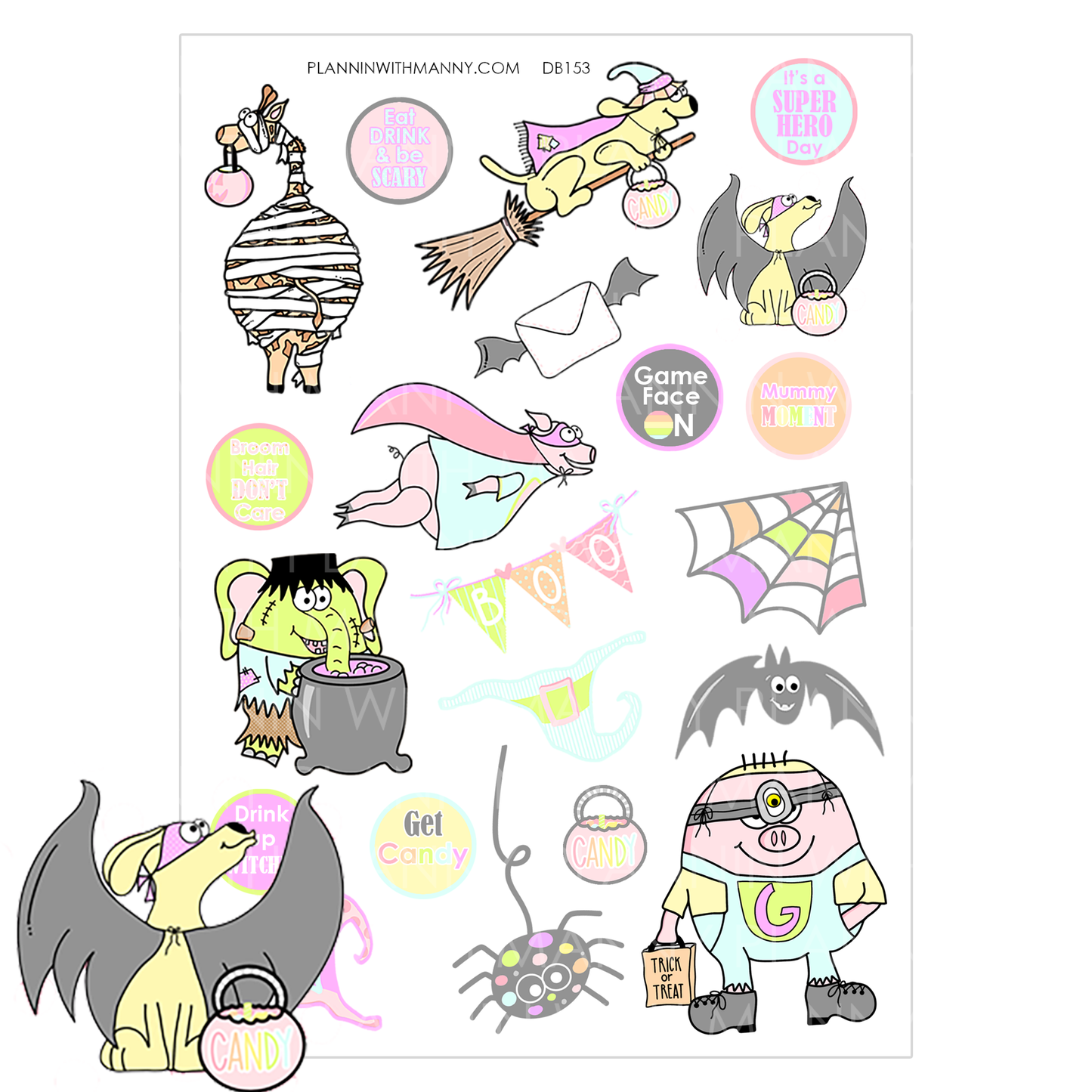 DB153 Pastel Boo Crew Large Deco Planner Stickers