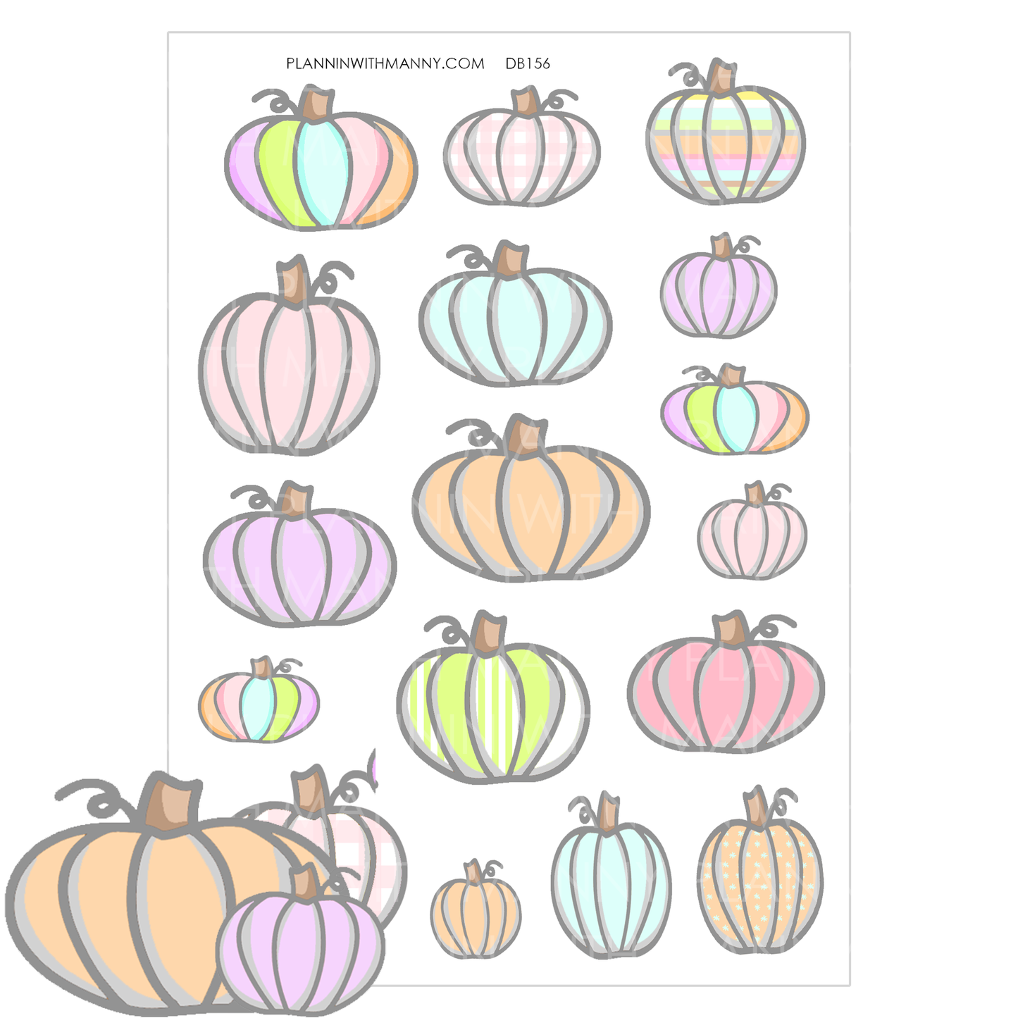 DB155 Pastel Pumpkins Large Deco Planner Stickers