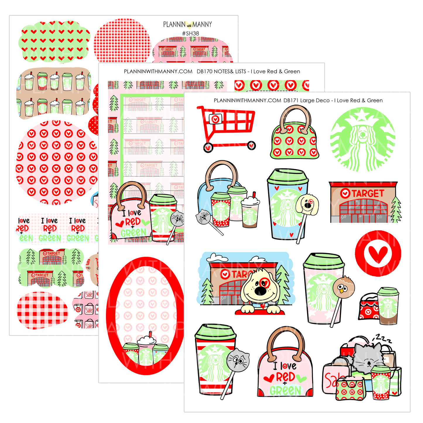 I Love Red & Green Sticker Sheet Set