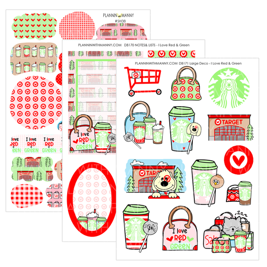 I Love Red & Green Sticker Sheet Set