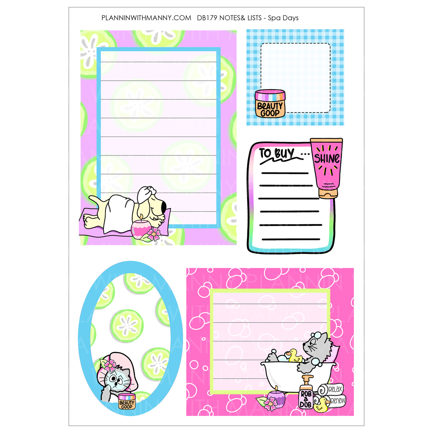 DB179 Spa Days Notes Sticker Sheet