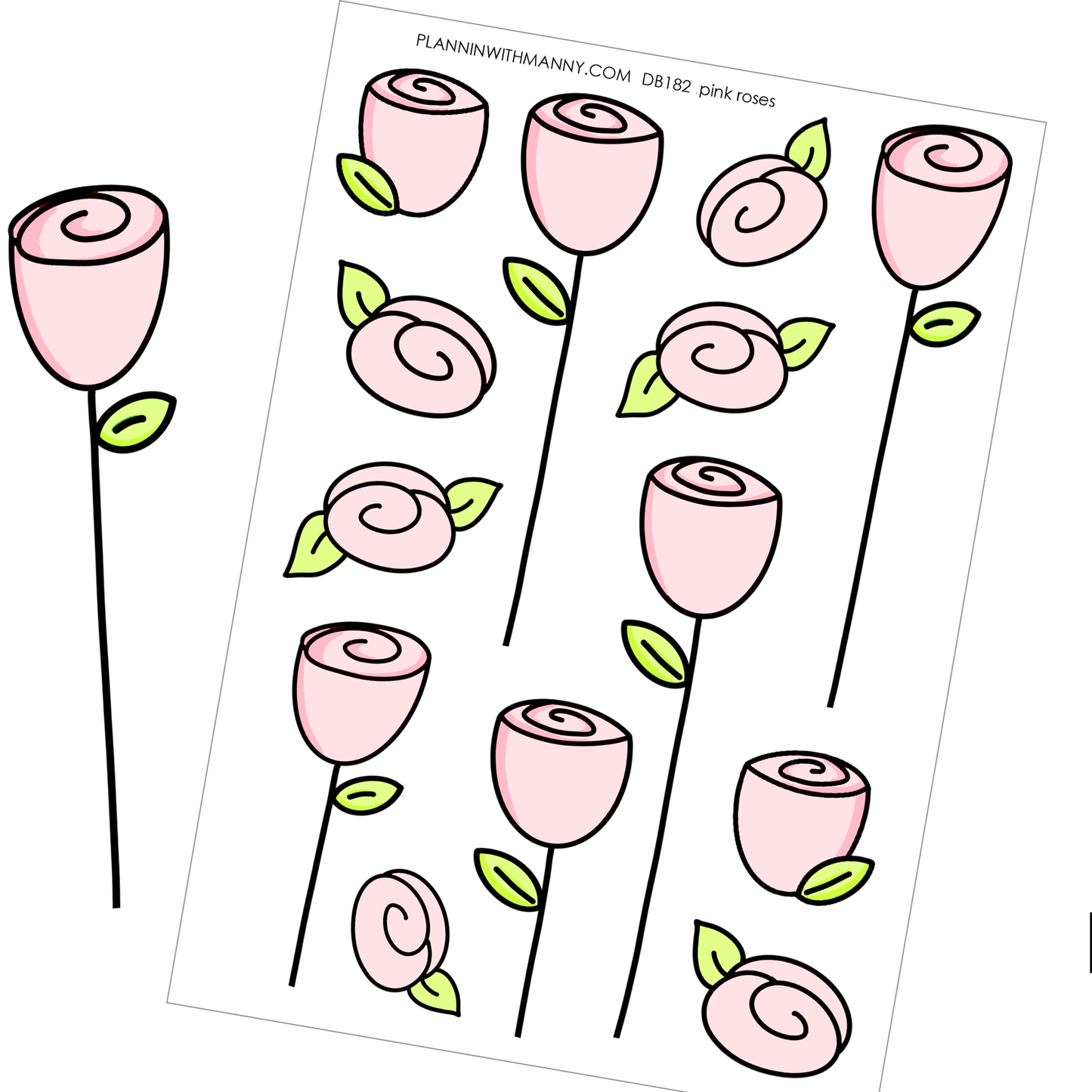 DB182P Pink Roses - Large Deco Stickers