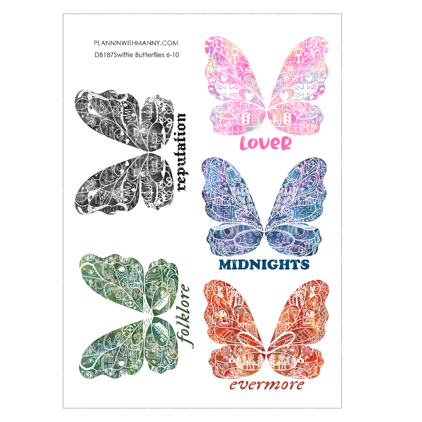 DB187 Swiftie Butterflies - Large Deco Stickers