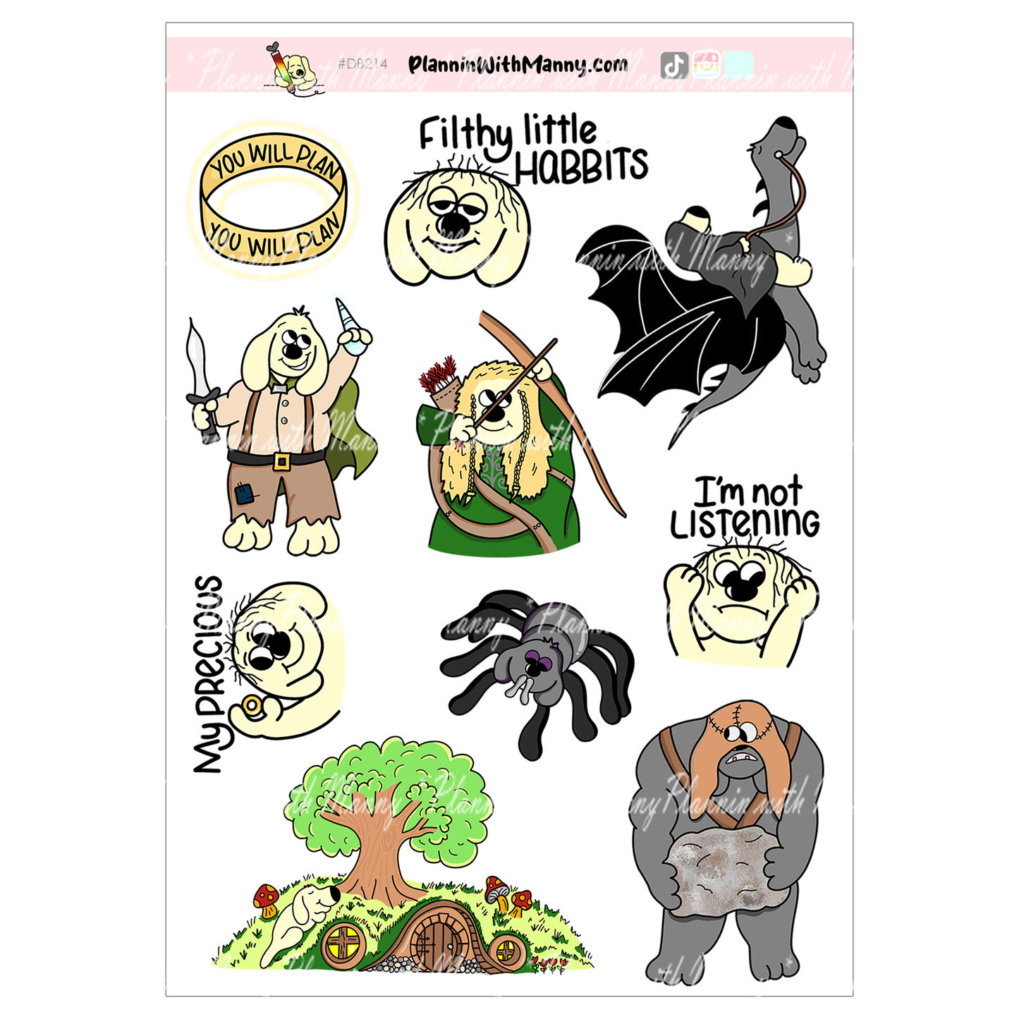 DB215 & DB214 Manny's Hobbit Adventure's Large Deco Sticker Sheets