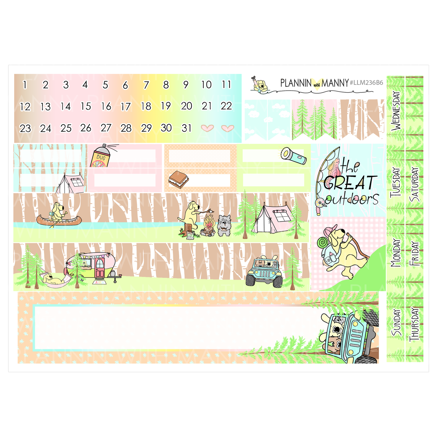 LLM236B6 Outdoor Adventures B6 Monthly Planner Stickers