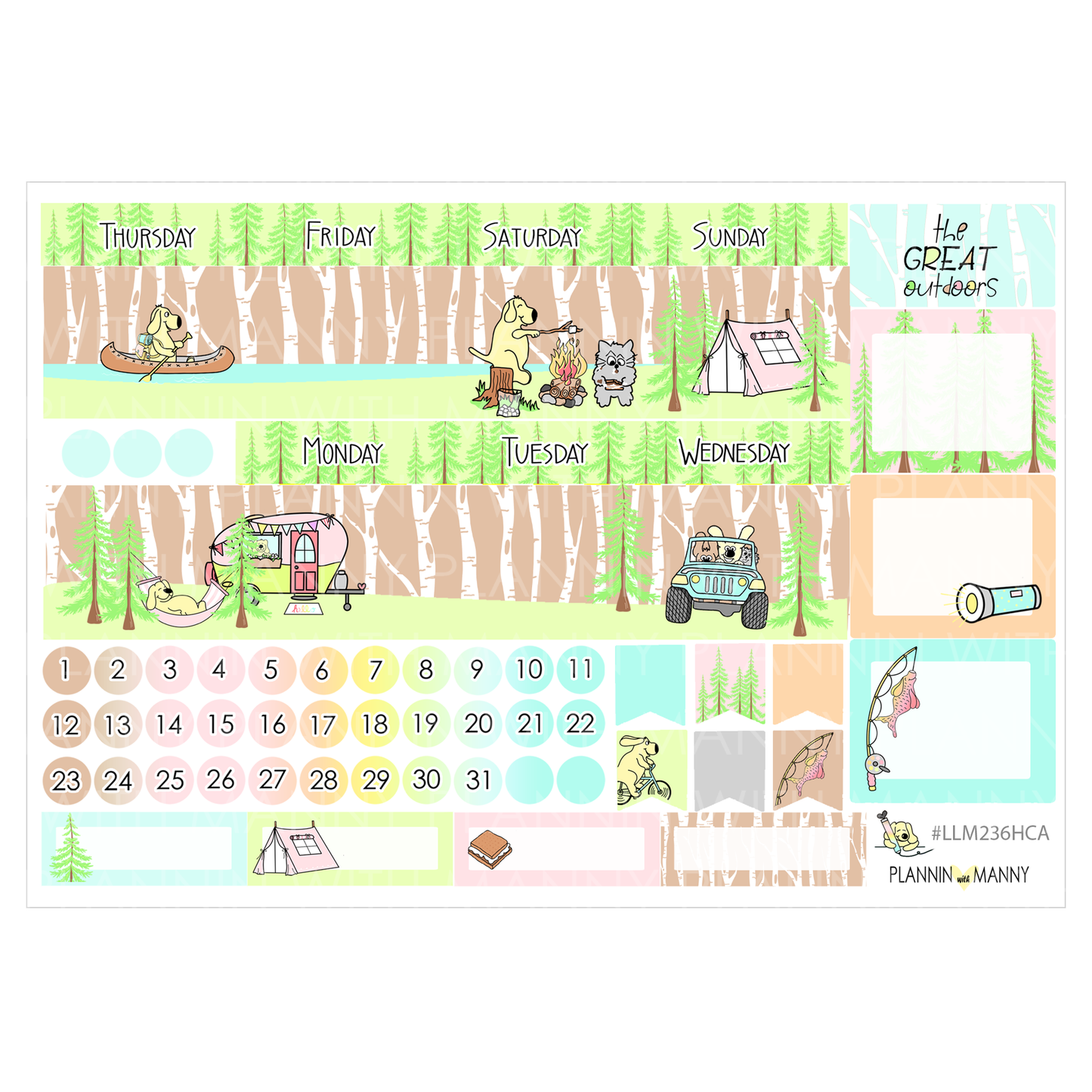 LLM236HC HOBO COUSIN MONTHLY PLANNER STICKERS - Outdoor Adventures Collection