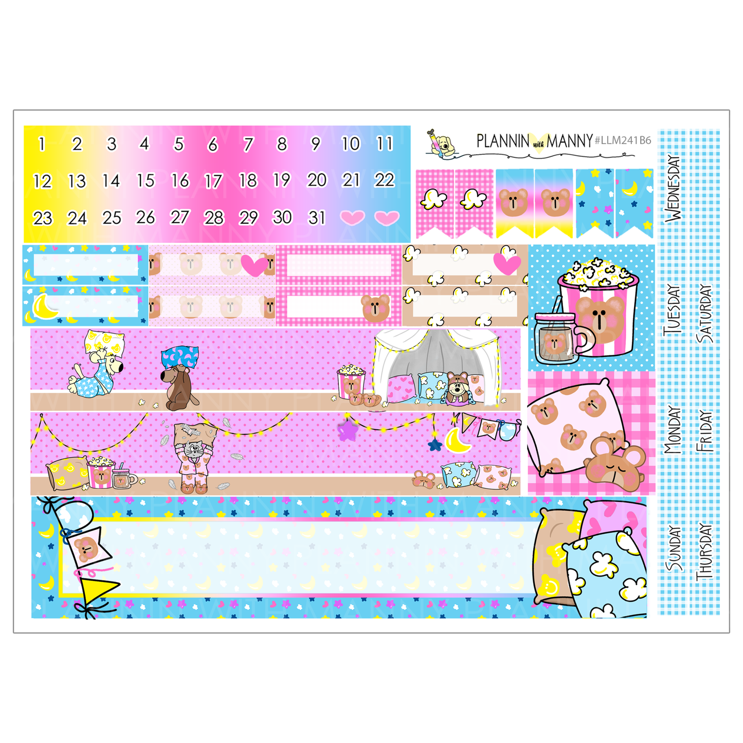 LLM241B6 Slumbear Party B6 Monthly Planner Stickers