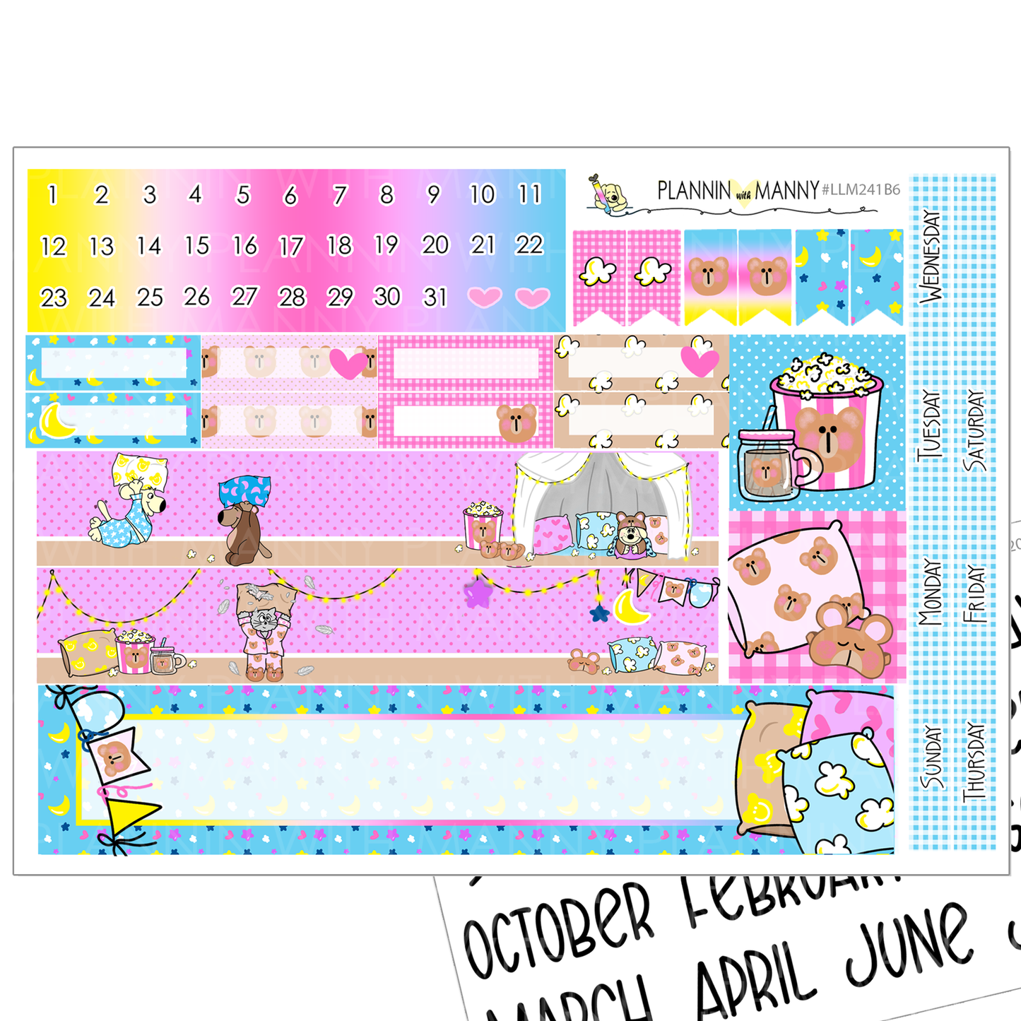 LLM241B6 Slumbear Party B6 Monthly Planner Stickers