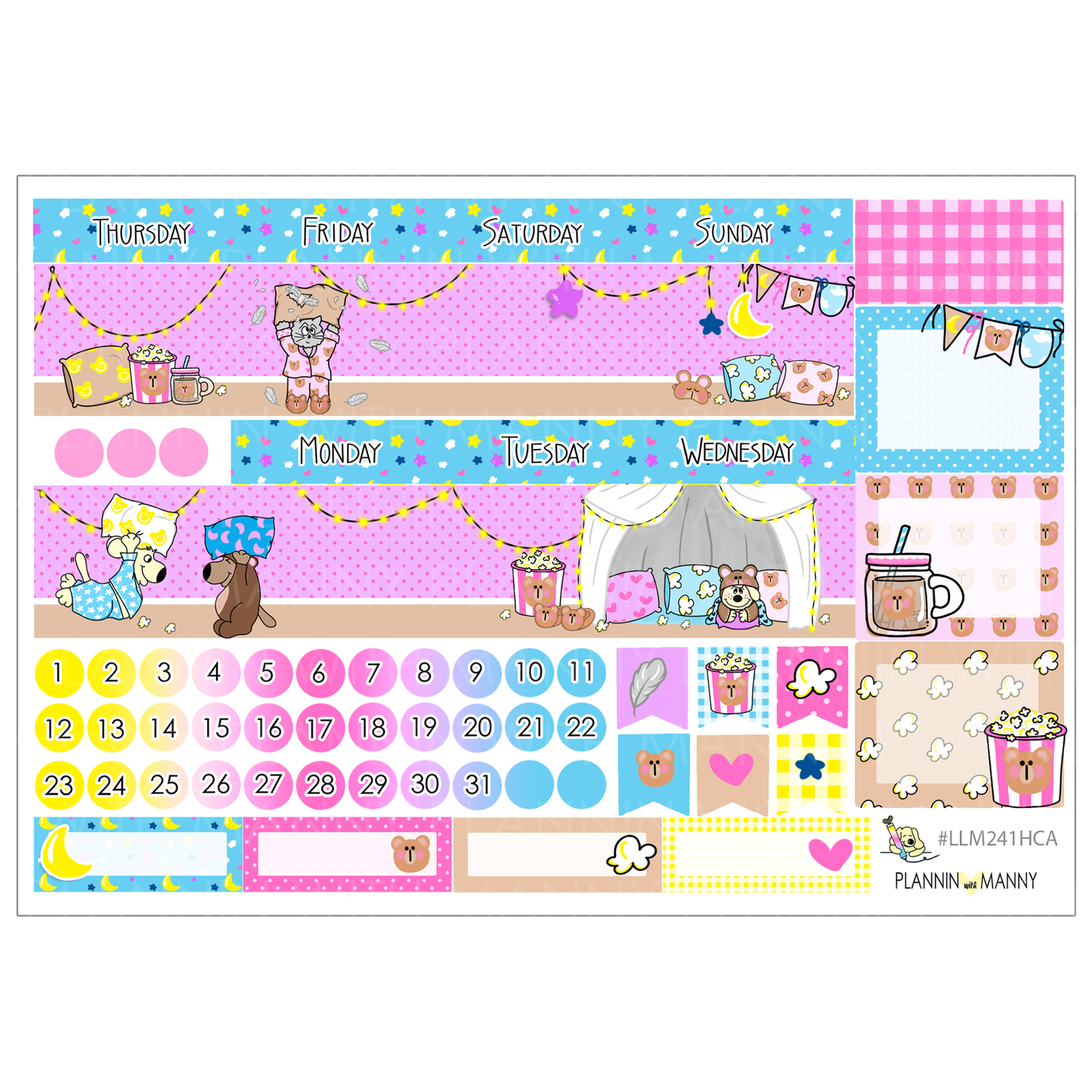 LLM241HC HOBO COUSIN MONTHLY PLANNER STICKERS - Slumbear Party Collection