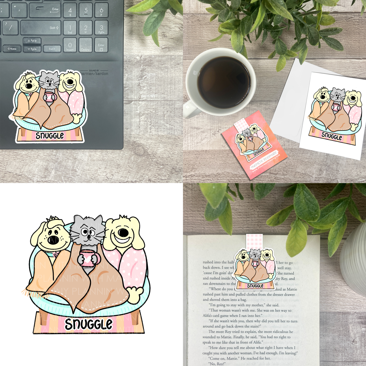 Cozy Days Snuggle.. Vinyl Sticker, Magnetic Bookmark, & Notecard MB122