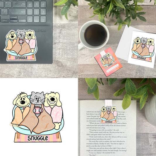 Cozy Days Snuggle.. Vinyl Sticker, Magnetic Bookmark, & Notecard MB122