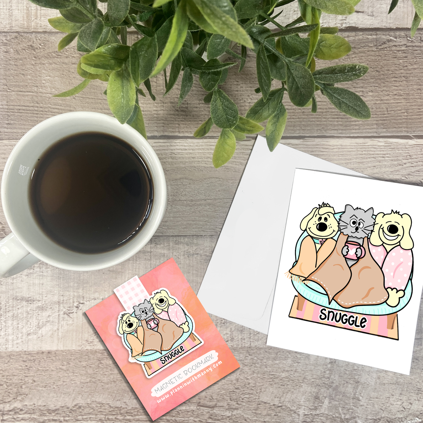 Cozy Days Snuggle.. Vinyl Sticker, Magnetic Bookmark, & Notecard MB122