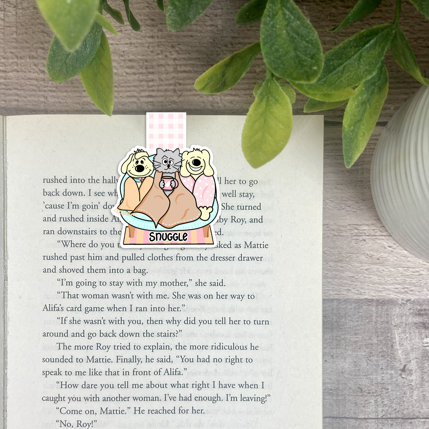 Cozy Days Snuggle.. Vinyl Sticker, Magnetic Bookmark, & Notecard MB122