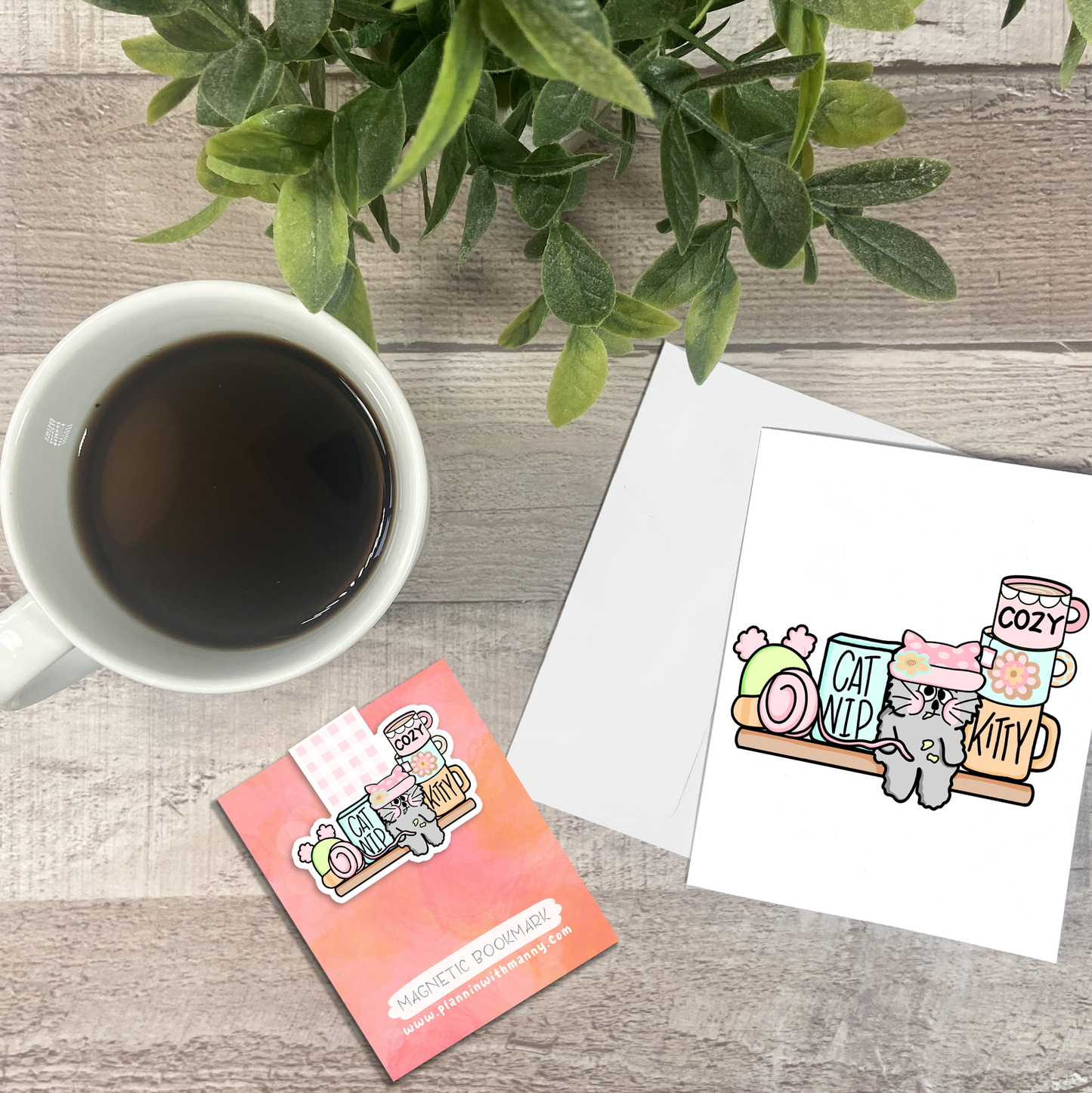 Cozy Days Owen Shelf.. Vinyl Sticker, Magnetic Bookmark, & Notecard MB123