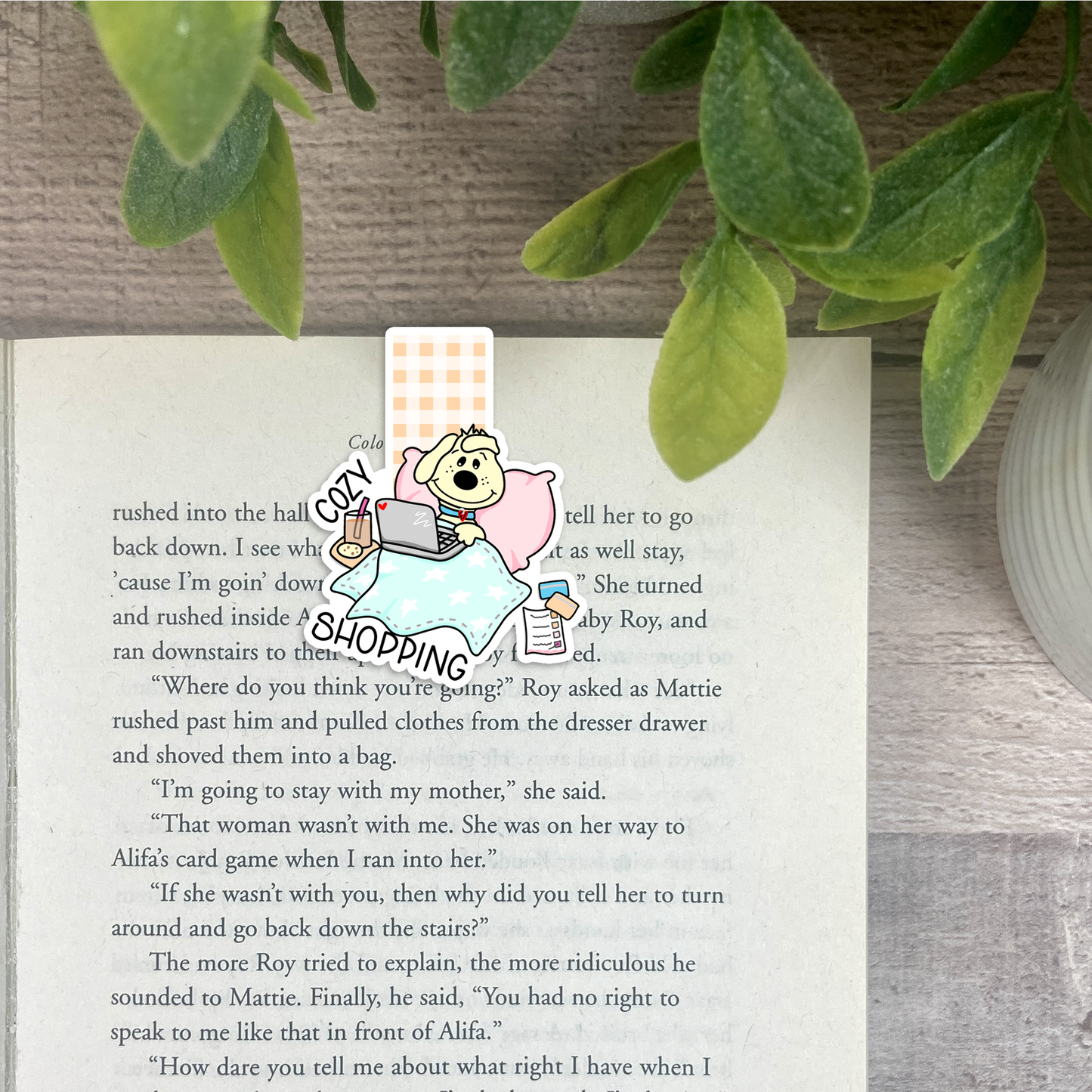 Cozy Shopping... Vinyl Sticker, Magnetic Bookmark, & Notecard MB127