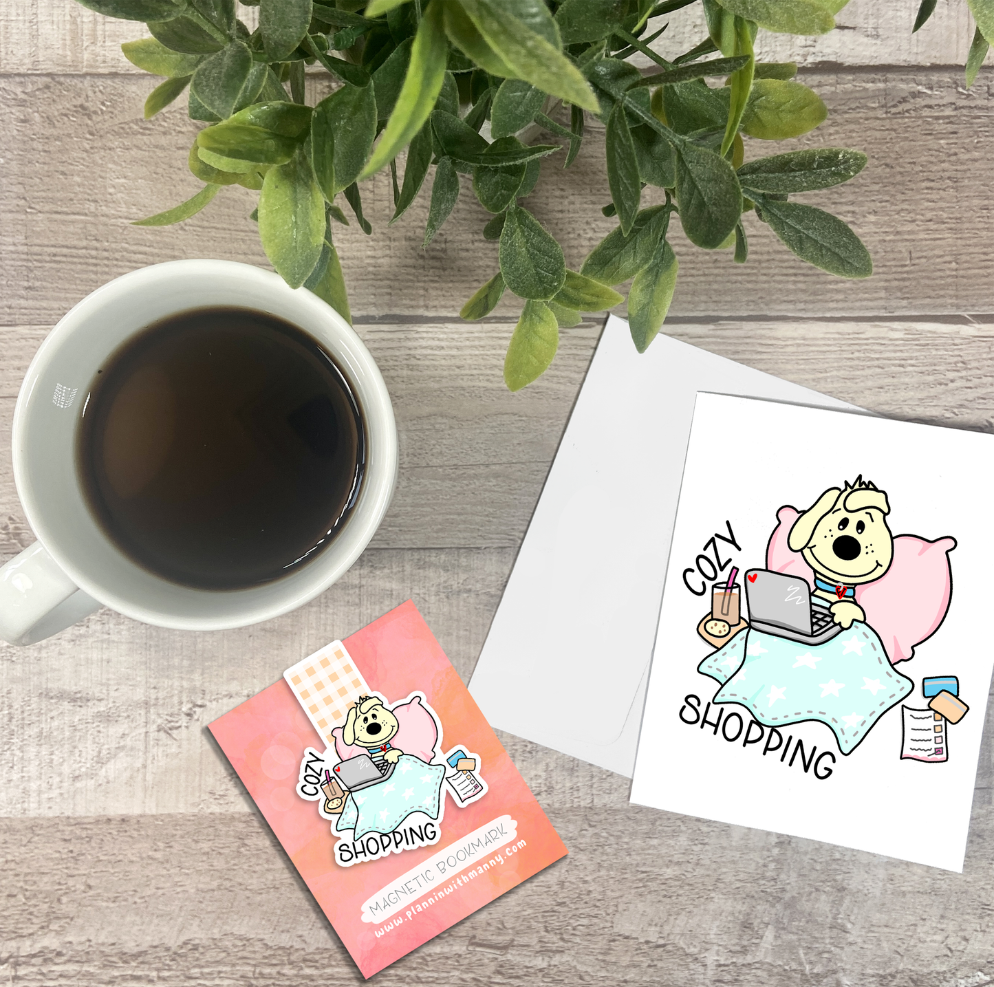 Cozy Shopping... Vinyl Sticker, Magnetic Bookmark, & Notecard MB127